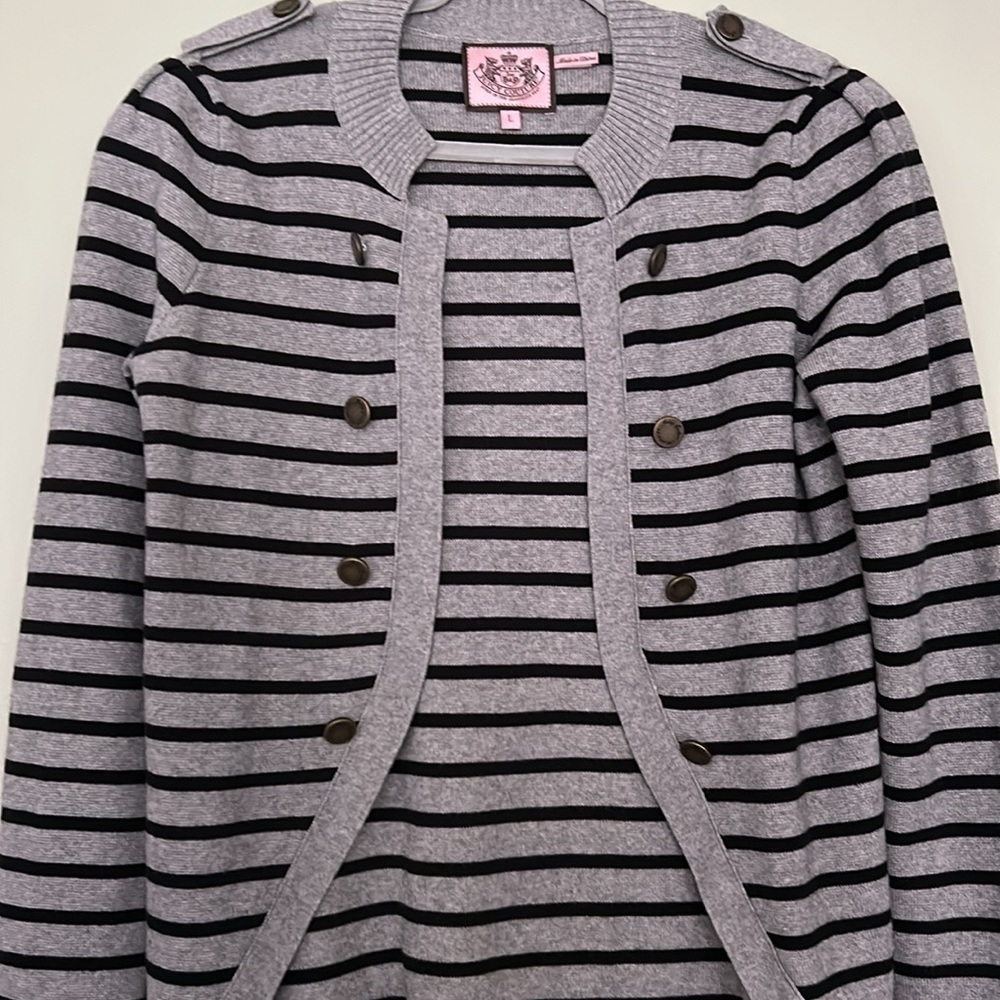 Juicy Couture Grey and Black Stripped Military Cardigan